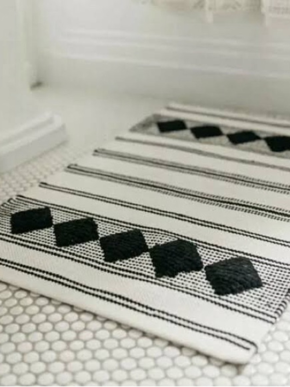 Two Matching Caravan Home Geometric Bath Mats in White & Black NWT
